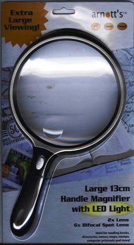 Image for 13cm Circular Magnifier with LED Light 2X Magnification 6X Spot Lens
