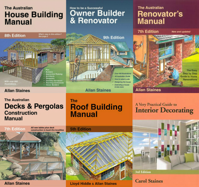Image for 6 Book Set: The Australian House Building Manual 8th Edition + How to be a Successful Owner Builder and Renovator 9th Edition + The Australian Renovator's Manual 7th Edition + The Australian Decks and Pergolas Construction Manual 7th Edition + The Roof Building Manual 5th Edition + A Very Practical Guide To Interior Decorating 3rd Edition