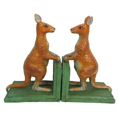 Image for Hand Painted Cast Iron Red Kangaroo Bookends - Green Base