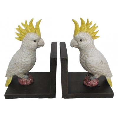 Image for Hand Painted Cast Iron Cockatoo Bird Bookends - Brown Base