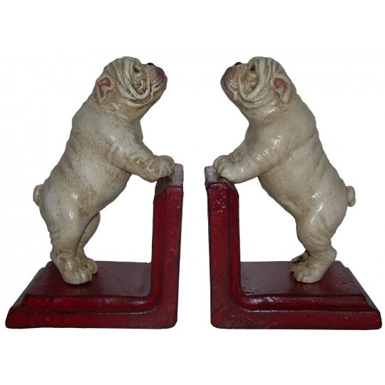 Image for Hand Painted Cast Iron British Bulldog Bookends - Red Base