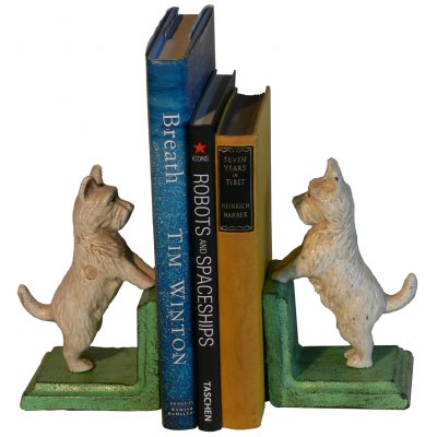 Image for Hand Painted Cast Iron Westie Dog Bookends - Green Base