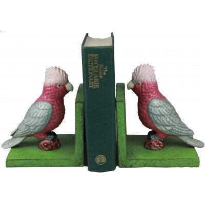 Image for Hand Painted Cast Iron Galah Bird Bookends - Green Base 