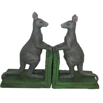 Image for Hand Painted Cast Iron Grey Kangaroo Bookends - Green Base