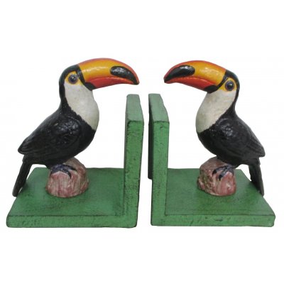 Image for Hand Painted Cast Iron Toucan Bird Bookends - Green Base *** Temporarily Out of Stock ***