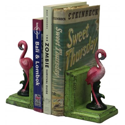 Image for Hand Painted Cast Iron Small Flamingo Bookends - Green Base