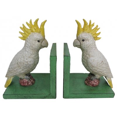 Image for Hand Painted Cast Iron Cockatoo Bird Bookends - Green Base