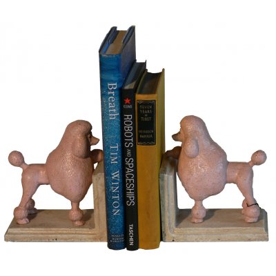 Image for Hand Painted Cast Iron Pink Poodle Dog Bookends - White Base