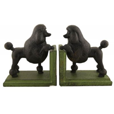 Image for Hand Painted Cast Iron Black Poodle Dog Bookends - Green Base