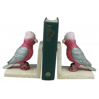 Image for Hand Painted Cast Iron Galah Bird Bookends - White Base